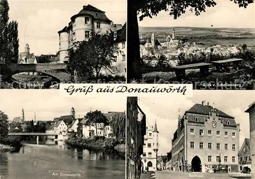 AK / Ansichtskarte Donauwoerth Riedertor Blick vom Schellenberg Am Donauspitz Rathaus Kat. Donauwoerth