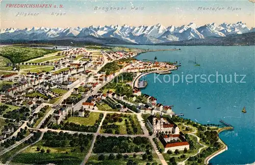 AK / Ansichtskarte Friedrichshafen Bodensee Panorama mit Alpen Kirche Kat. Friedrichshafen