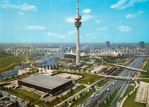 AK / Ansichtskarte Muenchen Olympiapark Olympiaturm Schwimm und Sporthalle Kat. Muenchen