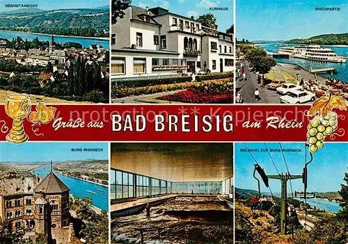 AK / Ansichtskarte Bad Breisig Gesamtansicht Kurhaus Rheinpartie Dampfer Burg Rheineck Thermal Wellenbad Seilbahn Kat. Bad Breisig