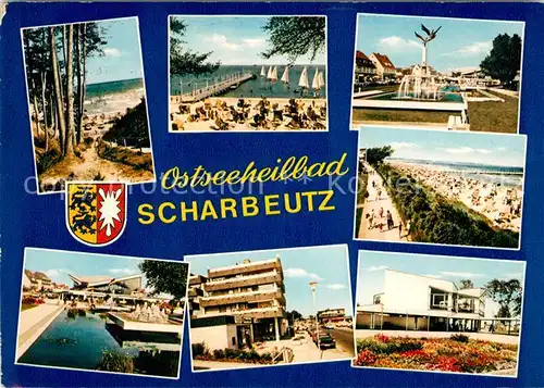 AK / Ansichtskarte Scharbeutz Ostseebad Strand Promenade Seebruecke Springbrunnen Hotel Kat. Scharbeutz