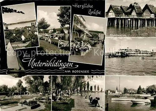 AK / Ansichtskarte Unteruhldingen Teilansichten Pfahlbauten Bodenseefaehre Parkanlage Uferpromenade Kat. Uhldingen Muehlhofen