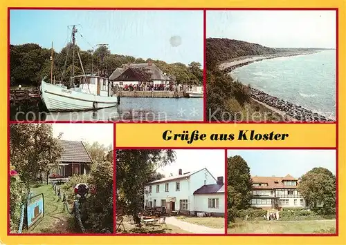 AK / Ansichtskarte Kloster Hiddensee Hafen Steinwall Kapitaenshaus Gaststaette Enddorn HO Gaststaette Dornbusch Kat. Insel Hiddensee