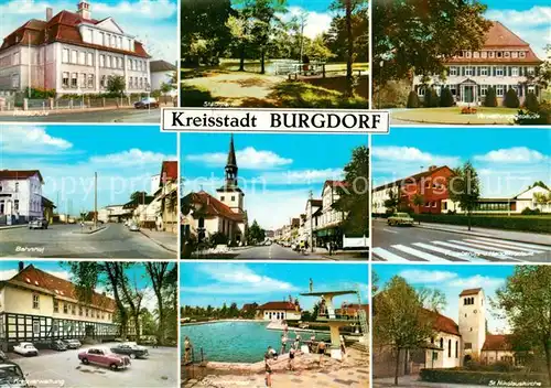 AK / Ansichtskarte Burgdorf Hannover Schule Stadtpark Verwaltungsgebaeude Marktstrasse Bahnhof Schwimmbad Kirche Kat. Burgdorf