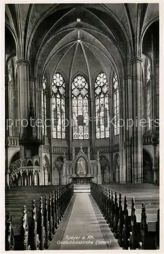 AK / Ansichtskarte Speyer Rhein Gedaechniskirche Kirchenschiff Altar Kat. Speyer