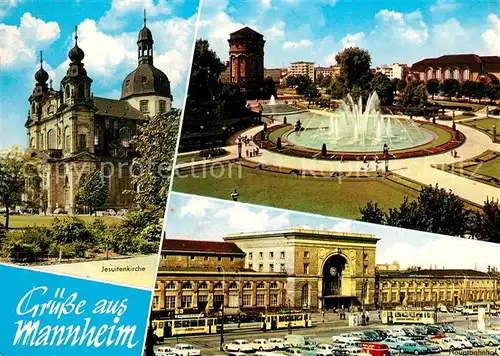 Mannheim Jesuitenkirche Friedrichsplatz mit Wasserturm Wasserspiele Hauptbahnhof Kat. Mannheim