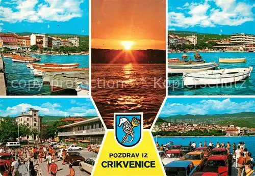 Crikvenica Kroatien Hafen Promenade Autofaehre Sonnenuntergang Kat. Kroatien
