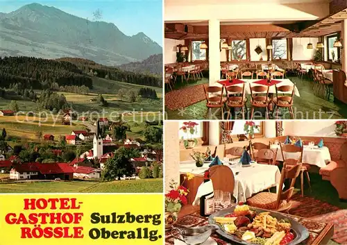 Sulzberg Allgaeu Hotel Gasthof Roessle Ortsansicht mit Kirche Allgaeuer Alpen Kat. Sulzberg