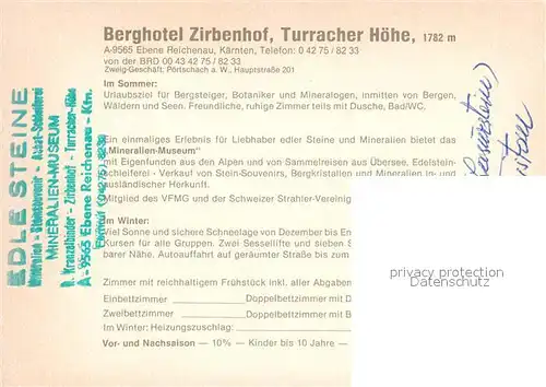 AK / Ansichtskarte Ebene Reichenau Kaernten Zirbenhof Turracher Hoehe