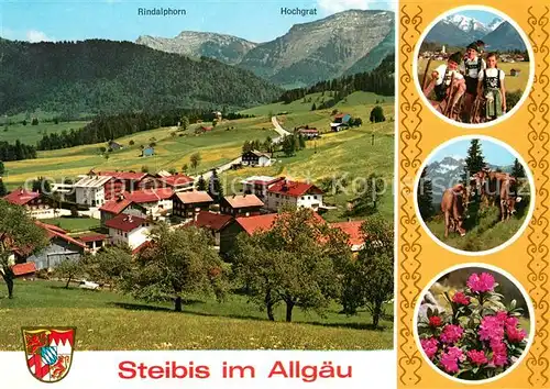 AK / Ansichtskarte Steibis mit Rindalphorn Hochgrat Tracht Kuehe Kat. Oberstaufen
