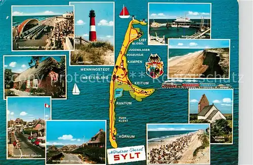 AK / Ansichtskarte Sylt Lageplan Leuchtturm Kampen Westerland Tinnum Rantum Keitum Kat. Sylt Ost