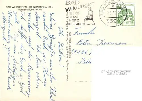 Reinhardshausen Werner Wicker Klinik Kat. Bad Wildungen