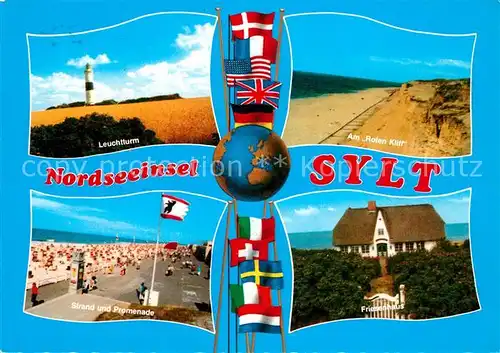 Insel Sylt Leuchtturm Rotes Kliff Strand Promenade Friesenhaus Nationalflaggen Erdkugel Kat. Westerland