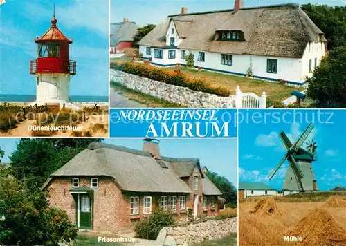 Amrum Muehle Duenenleuchtfeuer Friesenhaus Kat. Nebel