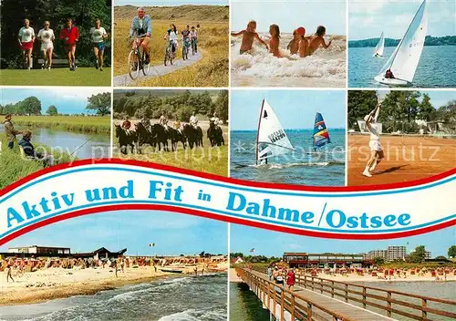 Dahme Ostseebad Tennis Reiter Radfahrer Strand Windsurfer Kat. Dahme