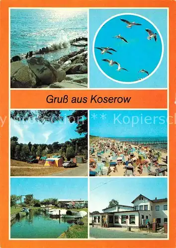 AK / Ansichtskarte Koserow Ostseebad Usedom Moewen Campingplatz Strand Bootshafen Erholugnsheim Zentral Kat. Koserow