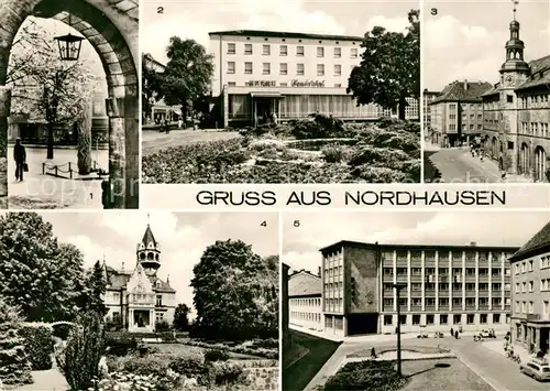 AK / Ansichtskarte Nordhausen Thueringen Mahnmal Hotel Handelshof Meyenburgmuseum Postamt Kat. Nordhausen Harz