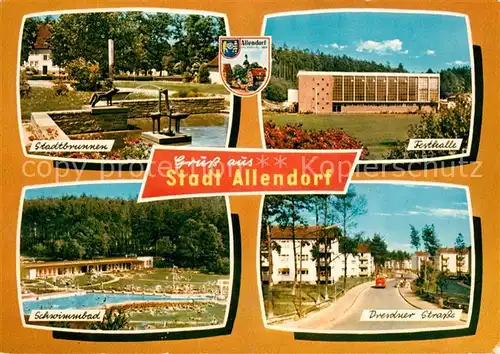 AK / Ansichtskarte Allendorf Hohenfels Stadtbrunnen Festhalle Schwimmbad Dresdner Strasse Kat. Dautphetal