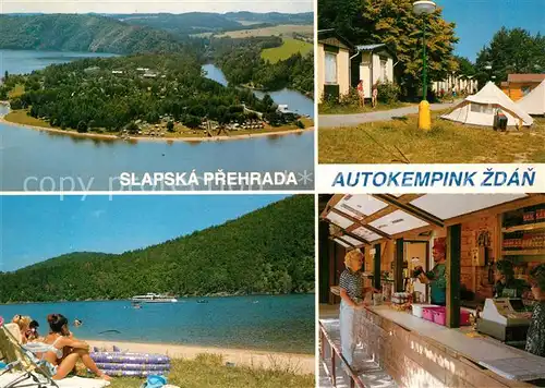AK / Ansichtskarte Slapska Prehrada Fliegeraufnahme Autokempink Zdan Strand Restaurant Theke