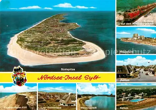 AK / Ansichtskarte Insel Sylt Suedspitze Fliegeraufnahme Kampen Rotes Kliff List Sonnenland Wennigstedt Keitum Rantum Westerland Autozug Hindenburgdamm Kat. Westerland