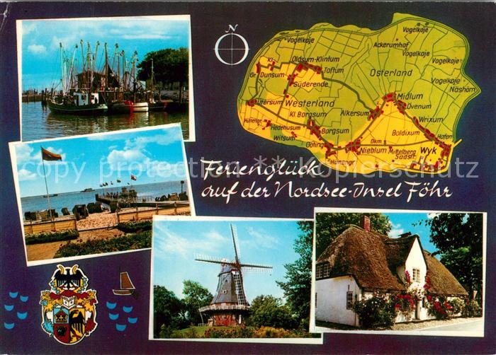 AK / Ansichtskarte Insel Foehr Hafen Fischkutter Strand Windmuehle