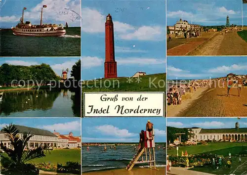 AK / Ansichtskarte Norderney Nordseebad Faehre Leuchtturm Strand Promenade Kurhaus Kat. Norderney