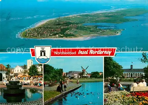 AK / Ansichtskarte Norderney Nordseebad Nordseeinsel Fliegeraufnahme Ortsmotive Brunnen Windmuehle Kurhaus Kat. Norderney