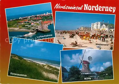 AK / Ansichtskarte Norderney Nordseebad Weststrand Duenen Windmuehle Fliegeraufnahme Kat. Norderney