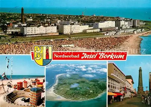 AK / Ansichtskarte Borkum Nordseebad Strand Leuchtturm Wappen Fliegeraufnahme Kat. Borkum