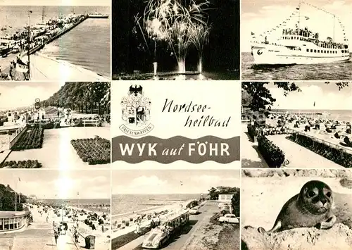 AK / Ansichtskarte Wyk Foehr Hafen Feuerwerk Faehre Strand Promenade Seehund Kat. Wyk auf Foehr