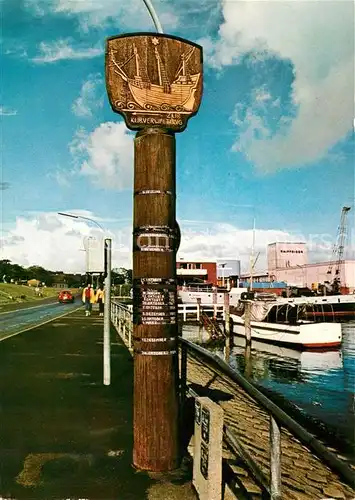 AK / Ansichtskarte Wyk Foehr Sturmflut Markierungspfahl am Hafen Kat. Wyk auf Foehr