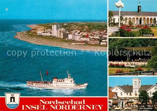 AK / Ansichtskarte Norderney Nordseebad Kurhaus Kurkonzert Kurplatz Faehre Fliegeraufnahme Kat. Norderney