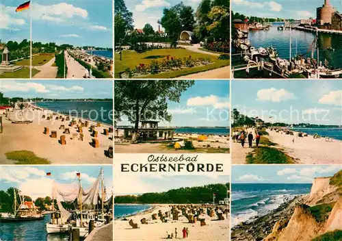 AK / Ansichtskarte Eckernfoerde Strand Promenade Konzertpavillon Hafen Fischkutter Kueste Kat. Eckernfoerde