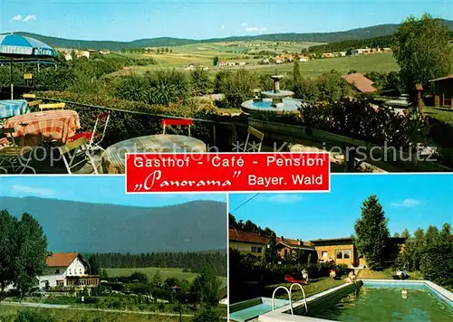 AK / Ansichtskarte Rinchnach Gasthof Cafe Pension Panorama Swimming Pool Landschaftspanorama Bayerischer Wald Kat. Rinchnach