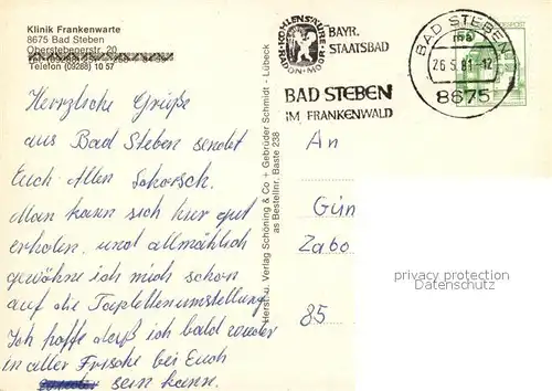 AK / Ansichtskarte Bad Steben Klinik Frankenwarte Innenansichten Hallenbad Kat. Bad Steben