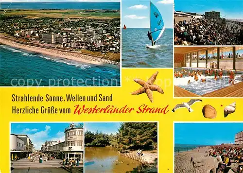 AK / Ansichtskarte Westerland Sylt Windsurfen Wellenbad Strand Meeresfruechte Moewe Fliegeraufnahme Kat. Westerland