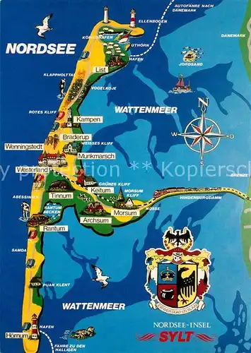 AK / Ansichtskarte Insel Sylt Landkarte Wattenmeer Wappen Kat. Westerland