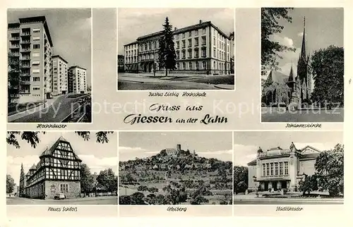 AK / Ansichtskarte Giessen Lahn Hochhaeuser Justus Liebig Hochschule Schloss Theater Gleiberg Kat. Giessen