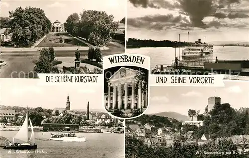 AK / Ansichtskarte Wiesbaden Rheinpartie Hafen Kurhaus Sonnenberg mit Burg Kat. Wiesbaden