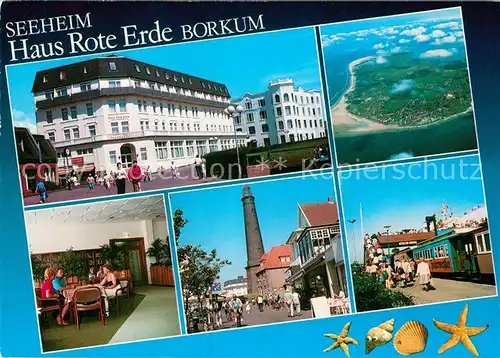 AK / Ansichtskarte Borkum Nordseebad Fliegeraufnahme Seeheim Haus Rote Erde Leuchtturm Inselbahn Kat. Borkum