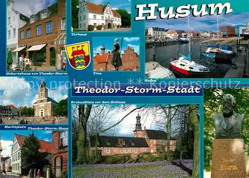 AK / Ansichtskarte Husum Nordfriesland Denkmal Thedor Storm Marktplatz Hafen Tine Kat. Husum