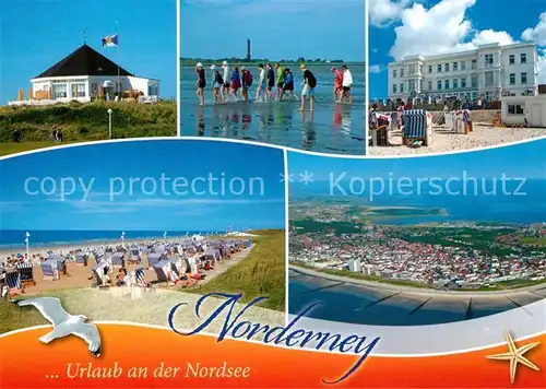 AK / Ansichtskarte Norderney Nordseebad Fliegeraufnahme Strandkoerbe Wattwanderung  Kat. Norderney