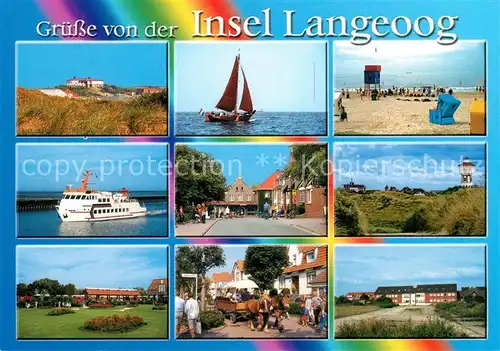 AK / Ansichtskarte Langeoog Nordseebad Faehrschiff Segelboot Strand Wasserturm Duenen Kat. Langeoog