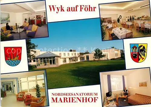 AK / Ansichtskarte Wyk Foehr Nordseesanatorium Marienhof Wappen Kat. Wyk auf Foehr