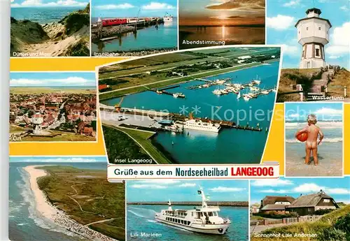 AK / Ansichtskarte Langeoog Nordseebad Inselbahn Wasserturm Duenen Meer Sonnenhof Lale Andersen  Kat. Langeoog