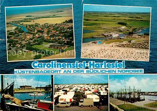 AK / Ansichtskarte Carolinensiel Harlesiel Ostfriesland Fliegeraufnahme Strand Campingplatz Hafen Kat. Wittmund