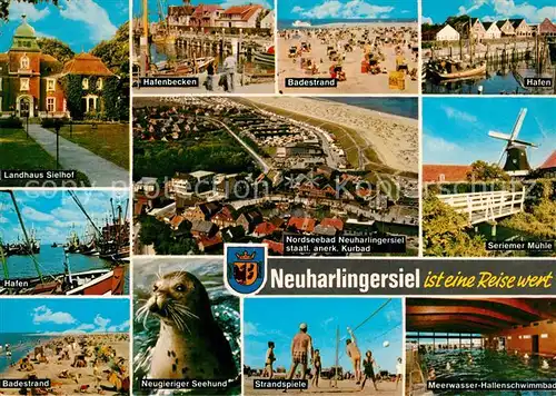 AK / Ansichtskarte Neuharlingersiel Landhaus Sielhof Hafenbecken Badestrand Hafen Meerwasser Hallenschwimmbad Kat. Neuharlingersiel