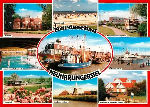 Neuharlingersiel Schloss Meerwasserwellenbad Hafeneinfahrt Kurhaus Haus des Gastes Kurpark Kat. Neuharlingersiel