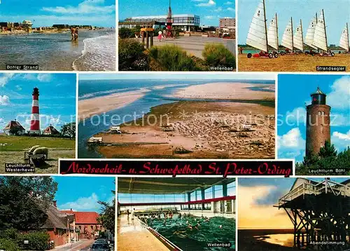 Peter Ording St Boehler Strand Wellenbad Leuchttuerme Westerhave Boehl Abendstimmung Kat. Sankt Peter Ording