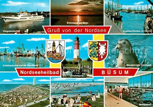 Buesum Nordseebad Helgolandschiff Krabbenfischer Hafen Abendstimmung Strand Wellenbach Kat. Buesum